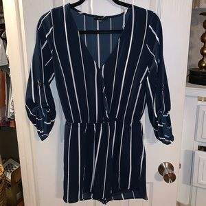 Navy Blue Romper w/ White stripes
